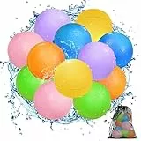 Wasserbomben Wiederverwendbar 12 Stück, Magnetisch Selbstschließend, Wiederbefüllbare Wasserbomben für Kinder 3-12 Jahre, Outdoor Spiele Wasserspielzeug für Poolparty & Garten Sommer