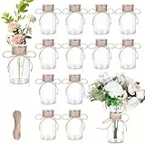 12 Stück Kleine Glasvasen, 125ml Mini Glasvasen mit Juteschnur, Vintage Blumenvasen, Deko Kleine Vasen Set für Tischdeko Hochzeit Geburtstag Party, Spülmaschinenfest
