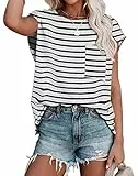 ANCAPELION Kurzarm Sommer Tops Lose Oberteile Rundhals Damen Casual T-Shirt Weiß L