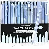 Four Candies Gel-Tintenstift-Set, 14-teiliges Stift-Set mit Etui, niedliche Notizen, 0,5 mm feine Spitze, einziehbar, 12 schwarze Tintenstifte mit 2 Textmarkern (Blau)