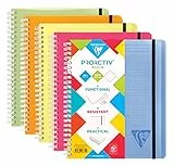 Clairefontaine 328775C - Heft Proactiv'Book DIN A5+ 16x21 cm, 90 Blatt, kariert mit Rand und Kopfleiste, abtrennbar, Einband aus PP, Gummizugverschluß, farbig sortiert, 1 Stück