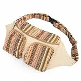 Freakmandu Umweltfreundliche Bauchtasche im Boho-Hippie-Stil, Hanftasche, zum Wandern, Laufen, Joggen, Weiß, Creme-Mix, Adjustable Size, Hüfttaschen