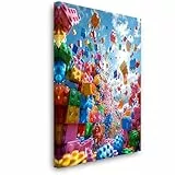 HJ KIDS Leinwandbild 60x40 cm – Lego Bausteine – Bild auf Leinwand, moderne Wanddeko fürs Kinderzimmer & Spielzimmer, Wandbild fertig zum Aufhängen.