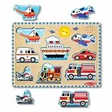 Melissa & Doug Fahrzeuge Sound Puzzle | 8-teilig | Holzsteckpuzzle mit Soundeffekten | Für Kinder ab 2 Jahren