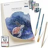 CreaTek Aquarellpapier A4 300g mit 30 Blatt [ Premium Qualität für brillante Aquarelle ] Naturweiß & Kaltgepresst Aquarellblock A4 300g inkl. Gratis Zubehör & Videokurs - Aquarell Papier A4