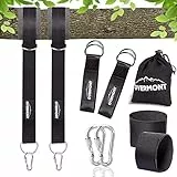 OVERMONT 1 Paar Schaukel Befestigung Hängematte Befestigung Schaukel Aufhängung Gurt Kit mit 2 D-Haken Karabiner und 2 Baumschutz Polyester Max 550KG
