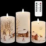 Eldnacele Flammenlose flackernde Weihnachten Schneemann gefälschte Led Kerzen mit Fernbedienung 3D Docht Schnee Szene Decal echte Wachskerzen Lichter Led Flammen für Weihnachten Home Decoration