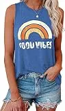 VEUNCOS Tanktop Damen Weich Regenbogen Grafik Ärmellose T-Shirt Sommer Lässig Rundkragen Tops für Damen Locker Ozeanblau M