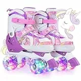 OLYSPM Rollschuhe Mädchen,Rollschuhe Kinder,4 Größen Einstellbare Rollschuh mit 8 Blinkenden Rädern für Jungen,Mädchen,Anfänger(Violett,S)