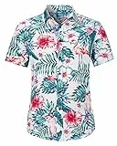 Loveternal Funky Hawaiihemd Herren Kurzarm Fronttasche Flamingo Blumen Hawaii-Print Strand Beach Palmen Diverse Farben L