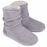 LongBay Damen Stiefel Hausschuhe Winter Chenille Strickwarme mit Memory Foam Weiches Fleece Booties