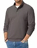 Elegancity Herren Pullover Grau Braun Fleece Langarm Sweatshirt Warm Pulli Casual Polo Sweater Mit Knopf L