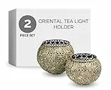 Flanacom Premium Windlicht - 2 Set - Schwarz Gold - Teelichter - Teelichtgläser Windlicht - Orientalisches Teelicht - Marokkanische Teelichtgläser