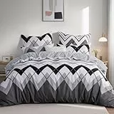 Tifschlaf Bettwäsche-Set für Super-Kingsize-Bett, Super-Kingsize-Bettwäsche-Set mit Kissenbezügen, weiche Mikrofaser, Super-Kingsize-Bettwäsche-Set mit Reißverschluss, geometrisches Schwarz und Grau