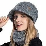 Gajaous Damen Mütze Schal Set, lässige Strickmütze warme Strickmütze Dicke Fleece gefütterte Wintermütze Nackenwärmer Set (2 Teile)