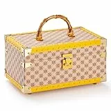 Vee Schmuckkästchen Damen,Schmuckkasten mit 3 Ebenen,Vintage Schmuckbox für Armbänder Uhren Ohrringe,flexibles Schmucktablett,Schmuckaufbewahrung mit Spiegel,viel Stauraum,Geschenk (gelb)