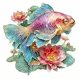 Jigfoxy Holzpuzzle für Erwachsene, Goldfisch und Lotus Holz Puzzle, einzigartiges Tierpuzzle aus Holz, Geschenk zu Weihnachten für Familie und Freunde, L-34 * 34cm-290Teile