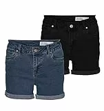 VERO MODA Damen VMLUNA MR FOLD Denim Shorts 2PACK, Medium Blue Denim/Schwarz, XXL