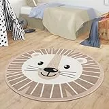 TT Home Teppich Kinderzimmer Kinderteppich Babymatte Für Jungs Und Mädchen Rund Modern, Farbe:Beige, Größe:120 cm Rund