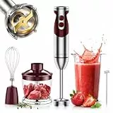 MegaWise Pro Titanverstärkter 5-in-1-Stabmixer, leistungsstarke 400 W mit 80% schärferen Klingen, kabelgebundener Mixer mit 12 Geschwindigkeiten (rot)