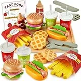 BUYGER Kinderküche Spielküche Zubehör Holz, Hamburger Hot Dog Fast Food Spielzeug, Holz Lebensmittel Spielzeug, Rollenspiele Holzspielzeug Geschenk für Kinder 3+ Jahre