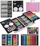 SOBEAU 144-teilig Malset, Malkoffer Kunstset, Zeichenstifte Professionell Set mit Buntstifte, Wasserfarben, Ölpastellfarbe, Farben und Kohlebleistiften, Geschenk für Familie und Freunde, Rosa