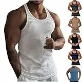 UHouse Tank Top Herren Tanktop Baumwolle Muskelshirt Slim Fit Achselshirt Stretch Unterhemd Sport Herren-Unterhemden Fitness Trägershirt Ärmellose Tshirt Große Größen Weiß M