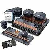 Moritz & Moritz VIDA Sushi Geschirr Set 29-tlg. Anthrazit - Edles Set aus Porzellan für 4 Personen - Perfekt für japanische Küche & Sushi-Abende zu Hause