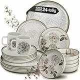Moritz & Moritz BLOSSOM Porzellan Geschirrset 6 Personen 24-tlg. - Modernes Tafelservice mit verspieltem Design - Pflegeleichtes Kaffeeservice mit Teller Set, Schüsseln & Tassen - Kombiservice