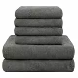 KinHwa Handtuch Set 6er Mikrofaser, 2X Badetuch 70x140 cm + 4X Handtücher 50x100 cm, Schnelltrocknend, Leicht & Platzsparend, Saugstark Duschtücher für Fitness, Reisen & Zuhause（Dunkelgrau）