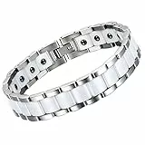 Flongo Edelstahl Keramik Porzellan Armband Link Handgelenk Hematit Silber Weiss Rechteckig Magnet Klassiker Herren