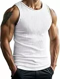 PINSPARK Herren Tank Top Ärmelloses Shirt Gym Tanktop Fitness Muskelshirt Gerippte Achselshirt Unterhemd Atmungsaktiv Sport Laufshirt Slim Fit Bodybuilding Shirts Weiß L
