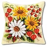VERVACO Kreuzstich Stickpackungen Kissen Stickerei Set Anfänger Vorgedruckt Blütenpracht DIY Set Kreativ Set Für Erwachsene Dekoratives Kissen ca. 40 x 40 cm Bastelset Handwerker Haus Dekoration