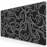 Abetcabe Gaming Mauspad XXL, Mousepad 900 x 400mm, Schwarz Topographisch Schreibtischunterlage groß Vernähte Kanten WassXerdicht Anti-Rutsch für Zuhause und Büro