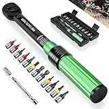 15-teiliges kleiner Drehmomentschlüssel Fahrrad Set 2-24 Nm, 1/4 Zoll Torque Wrench mit ±3 % Genauigkeit, 72 Zähne, inkl. 12 Bits, 1/4' auf 3/8' Adapter & Verlängerung für MTB und E-Bike-Reparatur