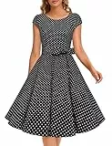 Dressystar Damen Vintage 50er Cap Sleeves Dot Einfarbig Rockabilly Swing Kleider Schwarz Weiß Dot A XL