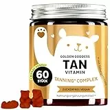 Golden Goddess Tanning Gummies - mit Lutein, Astaxanthin, Vitamin C, E, Beta-Carotin, Calcium & Kupfer - 60 Stück (1 Monat Vorrat) - Zuckerfrei, Vegan - Bears with Benefits​