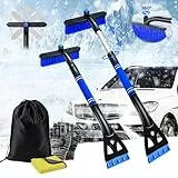 ZTBFHLZQ Eiskratzer Auto mit Besen,Auto Eiskratzer,Eiskratzer Teleskop mit Besen,Eiskratzer Auto mit handschuh,Schneebesen Auto Teleskop,360° eiskratzer Für Auto LKW SUV PKW Windschutzscheibe (Blau)