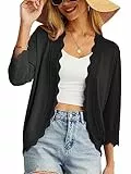 GRECERELLE Damen Strickjacke Sommer Leichte Kurz Elegant Langarm Strickpullover Jäckchen Damen Sommer mit V-Ausschnitt Vintage Klassisch Cardigan Bolero für Kleid (Schwarz, XL)