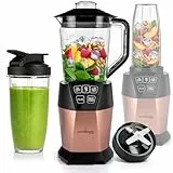 LEHMANN Standmixer & Smoothie Maker 2-in-1, Mixbehälter 1500 ml und To-Go-Trinkflasche 800 ml, 4 Geschwindigkeitsprogramme, Spülmaschinengeeignete Teile, 6 Edelstahlklingen, 1000 W, Roségold