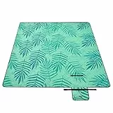 SONGMICS Picknickdecke, 200 x 200 cm, großer Teppich, für Camping, Park, Garten, Strand, wasserabweisend, maschinenwaschbar, faltbar, Farnmuster und Grün, GCM001C02