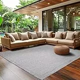 SIMPEX Outdoor Teppich Wetterfest Terrasse Balkon Garten Küchenteppich Einfarbiges Design Flachgewebe Sisal Look Waschbarer Teppich, Größe: 200 x 290 cm, Farbe: Grau