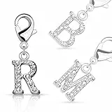Bungsa Y - Silberner Buchstaben Kristall Charm Anhänger für Bettelarmband Ohrring Halskette Zirkonia Damen Herren Kinder (Kettenanhänger Pendant Beads A B C D E F G H I J K L M N O P R S T U V W Z)