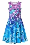Belovecol Kleid für Mädchen A-Linie Ärmelloses Sommerkleid Buntes Blau Kleid Schmetterling 4-5 Jahre