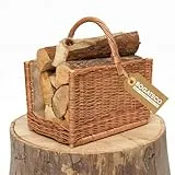 BOGATECO Weidenkorb mit Griff quadratisch | Kaminkorb 45X30X30 | Handgewebt | Mit Jute ausgekleideter Holzkorb | Brennholzkorb