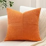 Sungeek 1 Stück Cord Kissenbezug, Kreuz Streifen Muster Kordsamt Kissenbezüge Sofakissen Dekokissen Patchwork Design Deko Zierkissenbezüge Kissenhülle für Wohnzimmer (50x50cm, Orange)