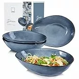 SÄNGER | Pastateller Darwin 4 tlg, Spaghetti Teller 4 Personen, Steingut Geschirr Set für Pasta, Nudelteller Spülmaschinengeeignet, Teller Steingut für Nudelgerichte Blau 1 L | PREMIUM COLLECTION