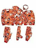 IFFEI Familie Halloween Pyjama Set Langarm Kürbis Skelett Halloween Kostüm Schlafanzug Zweiteiler Pjs Sets Tops und Pants Hausanzug Orange Baby 9-12M