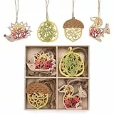 Valery Madelyn 24er Herbstdeko Holz Anhänger Ausgehöhlte,Herbst deko zum aufhängen,Deko Hängend Kürbis Igel für Baum Fenster,mit Schnur,Geschenk für Erntedankfest Thanksgiving,3D-Effekt,5cm