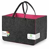 Sinand 30L Einkaufskorb, Einkaufstasche mit Henkel, Robust/Gut Verarbeitet/Faltbar Die Filztasche Storage für Outdoor Trips, Picknick, Einkaufen Außen (Dunkelgrau - Rosérot)